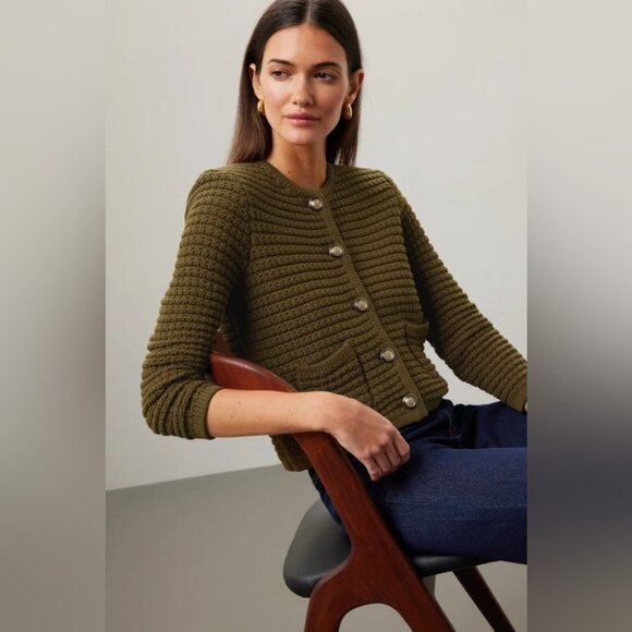 ba&sh Sweaters - NEW Ba&sh Bash Gaspard Tweed Cardigan Jacket In Kaki Olive Green | size 1 / S